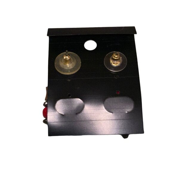 Vtg Goldtoned Metal Earrings w Multicolor Dangling Beads, Retro Statement - Picture 4 of 4